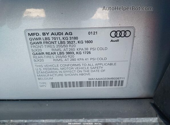 WA1AAAGE0MB026711 2021 AUDI E-TRON Silver Widok komory silnika