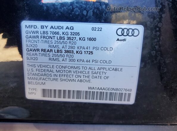 WA1AAAGE0NB027648 2022 AUDI E-TRON Black Vista del compartimento del motor