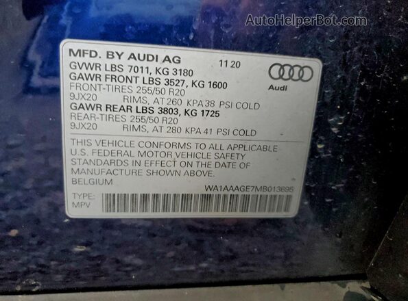 WA1AAAGE7MB013695 2021 AUDI E-TRON Blue 360 interior view