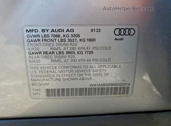 WA1AABGE8NB022414 2022 AUDI E-TRON Silver 360 interior view