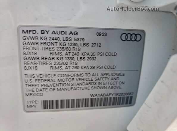 WA1ABAFY1R2020657 2024 AUDI Q5 White VIN կոդի պիտակի տեսք