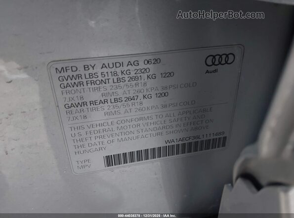 WA1AECF36L1111489 2020 AUDI Q3 Silver Engine compartment view