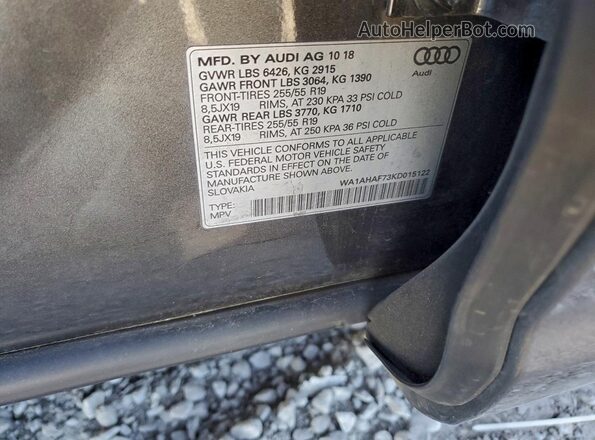 WA1AHAF73KD015122 2019 AUDI Q7 Gray VIN կոդի պիտակի տեսք