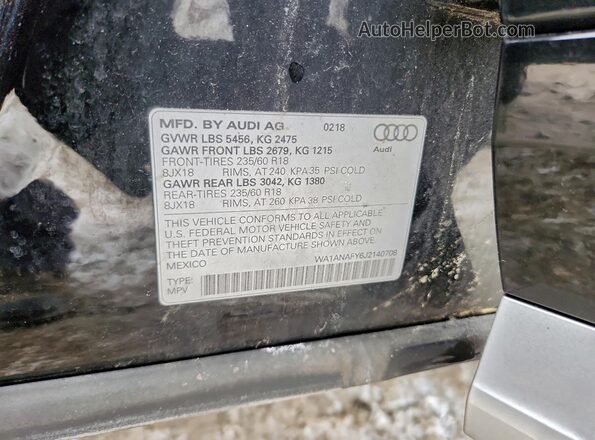WA1ANAFY6J2140708 2018 AUDI Q5 Black Widok naklejki z numerem VIN