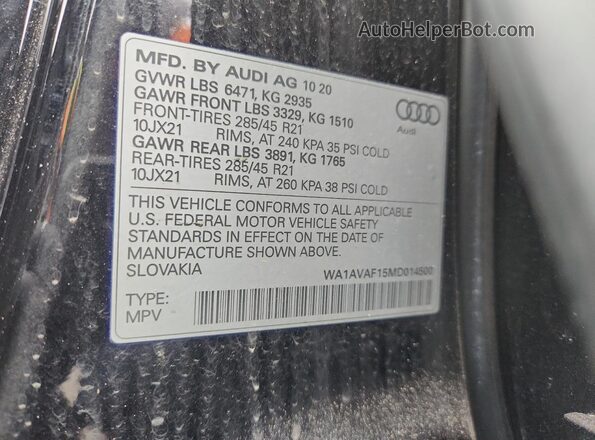 WA1AVAF15MD014500 2021 AUDI Q8 Black 360 interior view