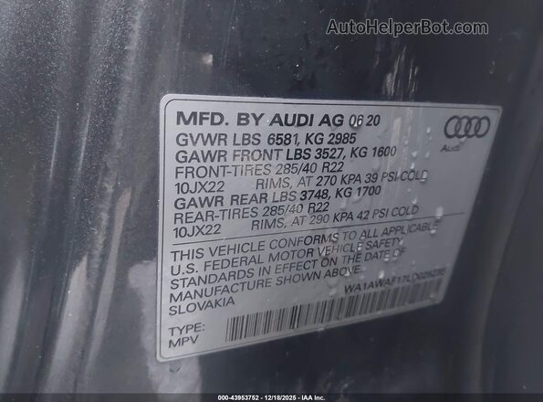 WA1AWAF17LD025235 2020 AUDI SQ8 Gray ძრავის განყოფილების ხედი