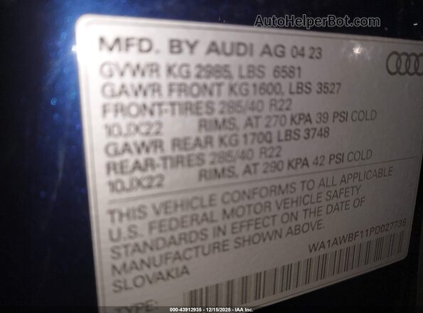WA1AWBF11PD027736 2023 AUDI SQ8 Blue 