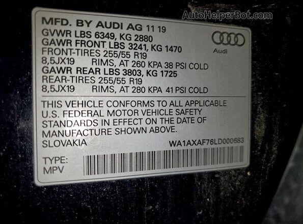 WA1AXAF76LD000683 2020 AUDI Q7 Black Вид наклейки з VIN-кодом