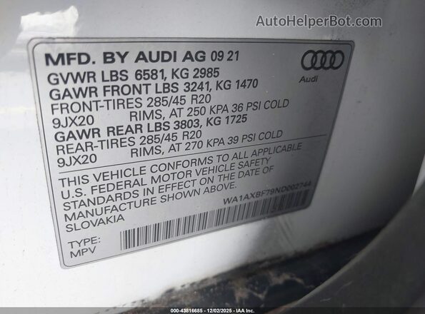 WA1AXBF79ND002744 2022 AUDI Q7 White Вид підкапотного простору