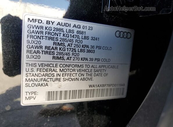 WA1AXBF79PD011849 2023 AUDI Q7 Black VIN კოდის სტიკერის ხედი
