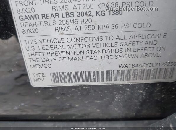 WA1B4AFY3L2122290 2020 AUDI SQ5 Black Vista del compartimento del motor