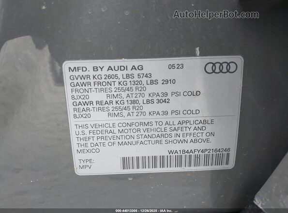 WA1B4AFY4P2164246 2023 AUDI SQ5 Серый 