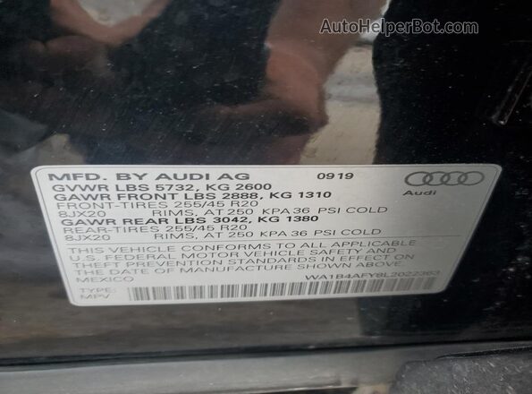 WA1B4AFY8L2022363 2020 AUDI SQ5 Black Vista de la etiqueta del VIN