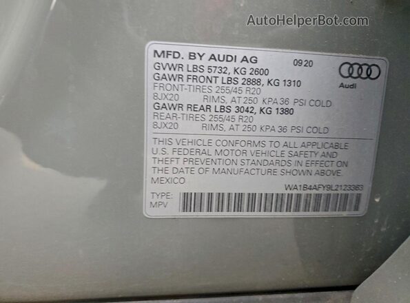 WA1B4AFY9L2123363 2020 AUDI SQ5 Gray VIN կոդի պիտակի տեսք