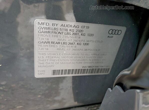 WA1BECF38K1087151 2019 AUDI Q3 Серый Вид наклейки с VIN-кодом