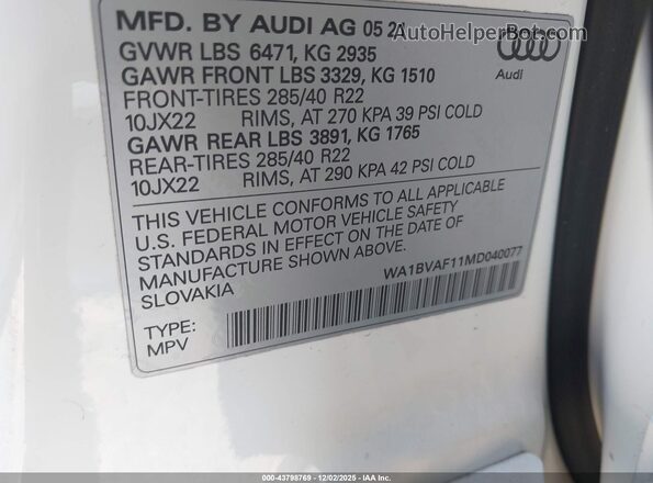WA1BVAF11MD040077 2021 AUDI Q8 Белый Вид подкапотного пространства