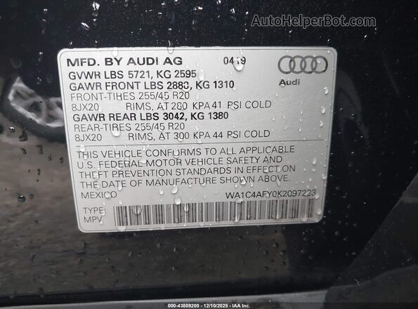 WA1C4AFY0K2097223 2019 AUDI SQ5 Black Вид підкапотного простору