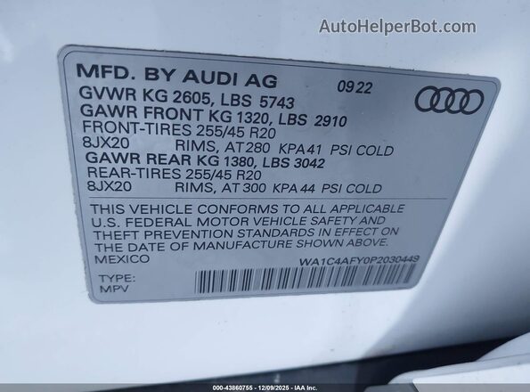 WA1C4AFY0P2030449 2023 AUDI SQ5 White Engine compartment view