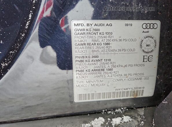 WA1C4AFY1L2023519 2020 AUDI SQ5 Charcoal Vista de la etiqueta del VIN