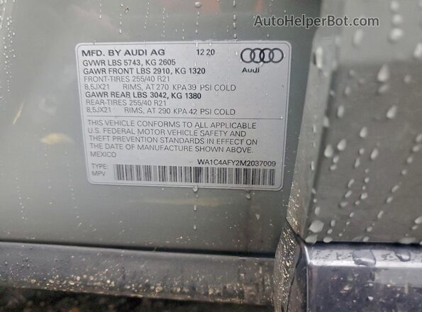 WA1C4AFY2M2037009 2021 AUDI SQ5 Gray Vista de la etiqueta del VIN