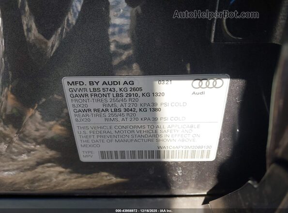 WA1C4AFY3M2069130 2021 AUDI SQ5 Gray Vista del compartimento del motor