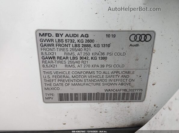 WA1C4AFY6L2027775 2020 AUDI SQ5 Белый 