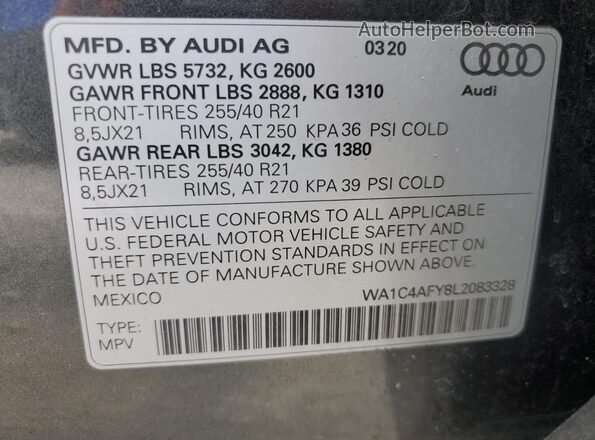 WA1C4AFY8L2083328 2020 AUDI SQ5 Gray ძრავის განყოფილების ხედი