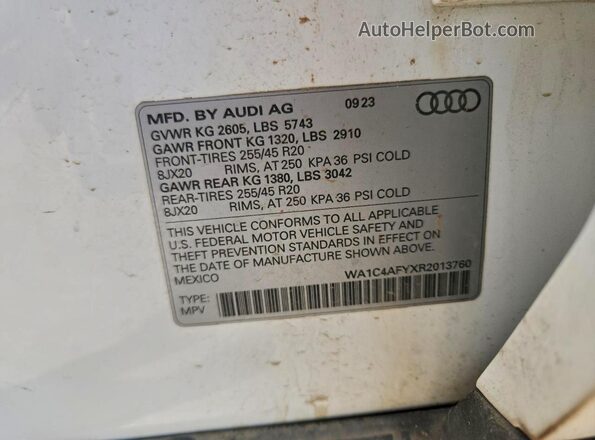 WA1C4AFYXR2013760 2024 AUDI SQ5 Белый Панорамный вид салона 360°