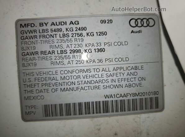WA1CAAFY8M2010180 2021 AUDI Q5 White 