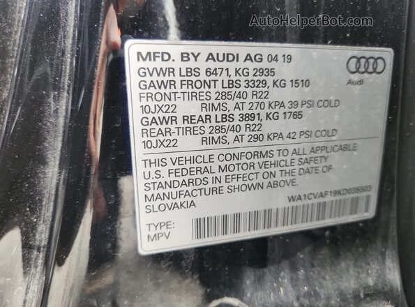 WA1CVAF19KD035503 2019 AUDI Q8 Black 360 interior view
