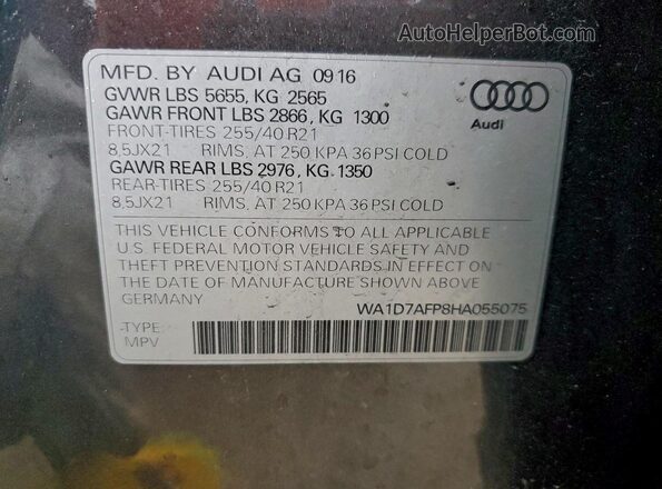 WA1D7AFP8HA055075 2017 AUDI Q5 Серый Вид наклейки с VIN-кодом