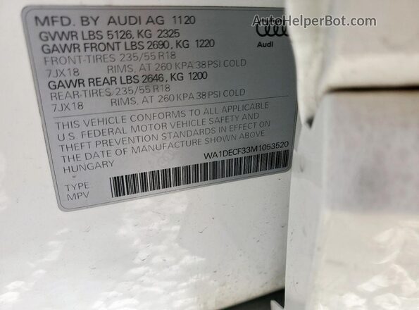 WA1DECF33M1053520 2021 AUDI Q3 Белый 