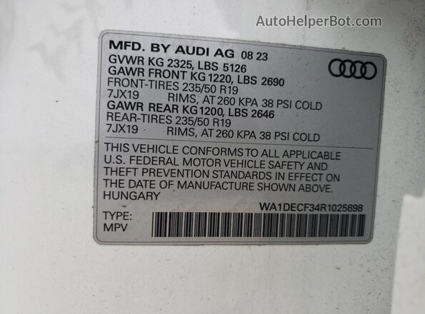 WA1DECF34R1025698 2024 AUDI Q3 White Vista interior de 360 grados