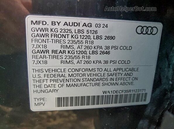 WA1DECF35R1123171 2024 AUDI Q3 Black Widok naklejki z numerem VIN