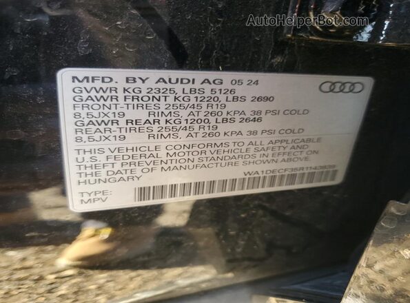 WA1DECF35R1143839 2024 AUDI Q3 Black VIN კოდის სტიკერის ხედი