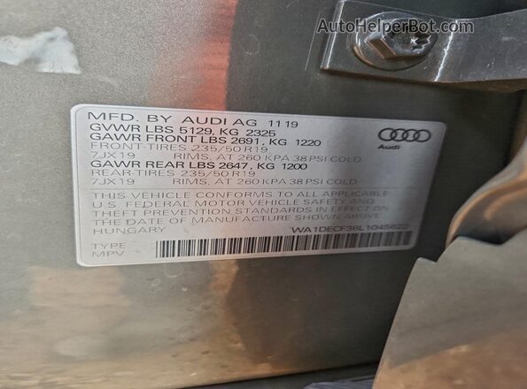 WA1DECF36L1045622 2020 AUDI Q3 Серый Вид наклейки с VIN-кодом