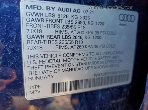 WA1DECF36N1007259 2022 AUDI Q3 Blue 