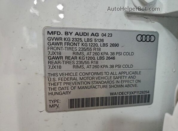 WA1DECF3XP1129254 2023 AUDI Q3 Белый Панорамный вид салона 360°