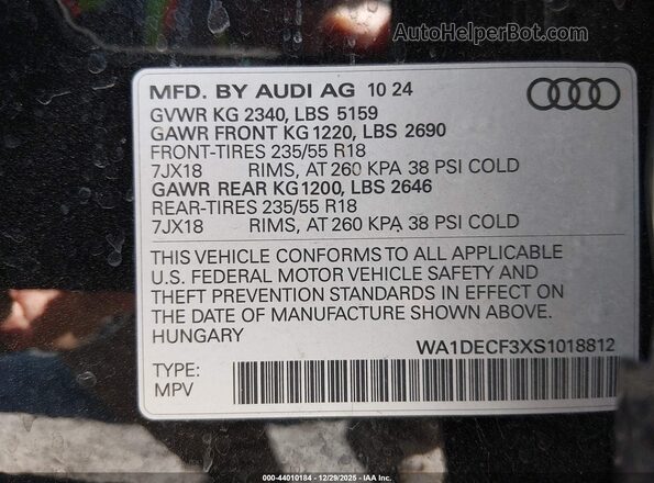 WA1DECF3XS1018812 2025 AUDI Q3 Black 