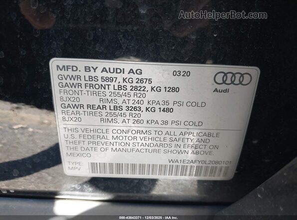 WA1E2AFY0L2080101 2020 AUDI Q5 Black Widok komory silnika
