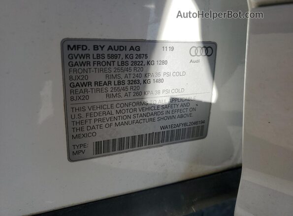 WA1E2AFY6L2046194 2020 AUDI Q5 White VIN կոդի պիտակի տեսք