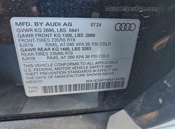 WA1E2AFY9R2144306 2024 AUDI Q5 Black Vista de la etiqueta del VIN