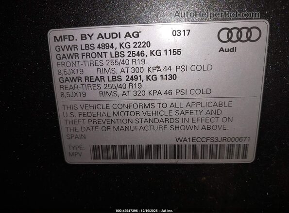WA1ECCFS3JR000671 2018 AUDI Q3 Gray 