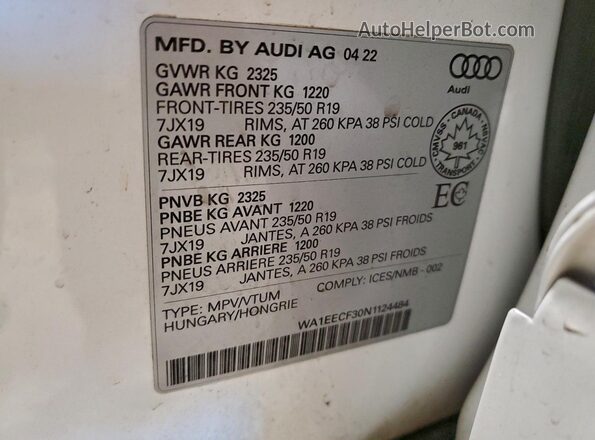 WA1EECF30N1124484 2022 AUDI Q3 White 360 interior view