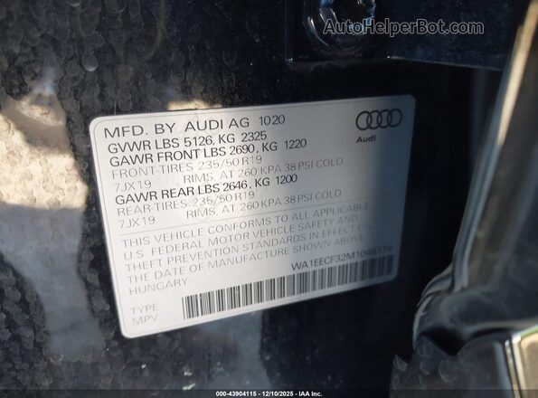 WA1EECF32M1046174 2021 AUDI Q3 Черный 