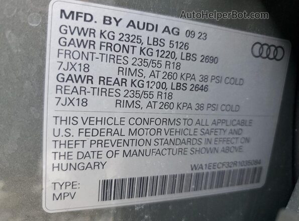 WA1EECF32R1035084 2024 AUDI Q3 Gray ძრავის განყოფილების ხედი