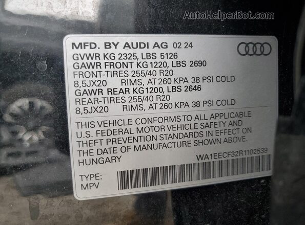 WA1EECF32R1102539 2024 AUDI Q3 Black Vista de la etiqueta del VIN