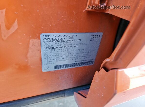 WA1EECF33K1086888 2019 AUDI Q3 Orange Widok naklejki z numerem VIN