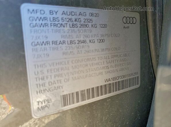 WA1EECF33M1005259 2021 AUDI Q3 Серый Вид наклейки с VIN-кодом