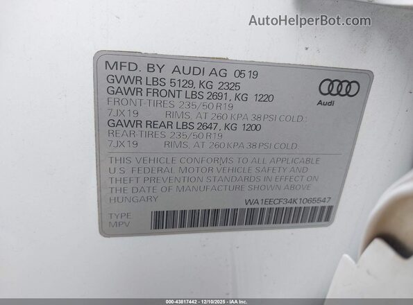 WA1EECF34K1065547 2019 AUDI Q3 Белый Вид подкапотного пространства